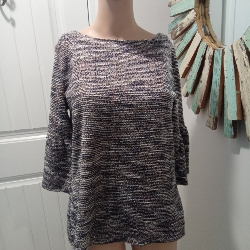 Loft Size S. Women's Multicolor Sweater Boucle 3/4 Length Bell Cuff